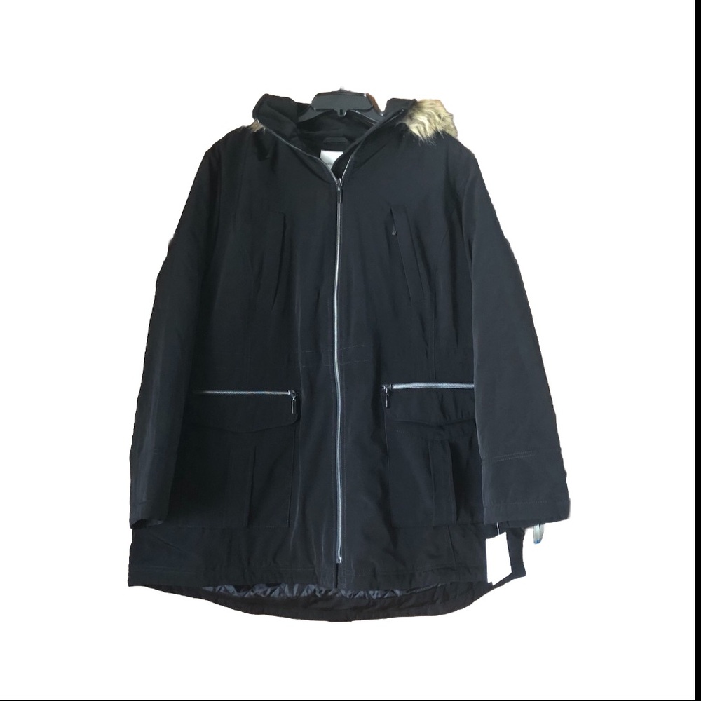 NWT Croft & Barrow Woman Black Winter Parka Coat Faux Fur Trim - 1X - Picture 1 of 15